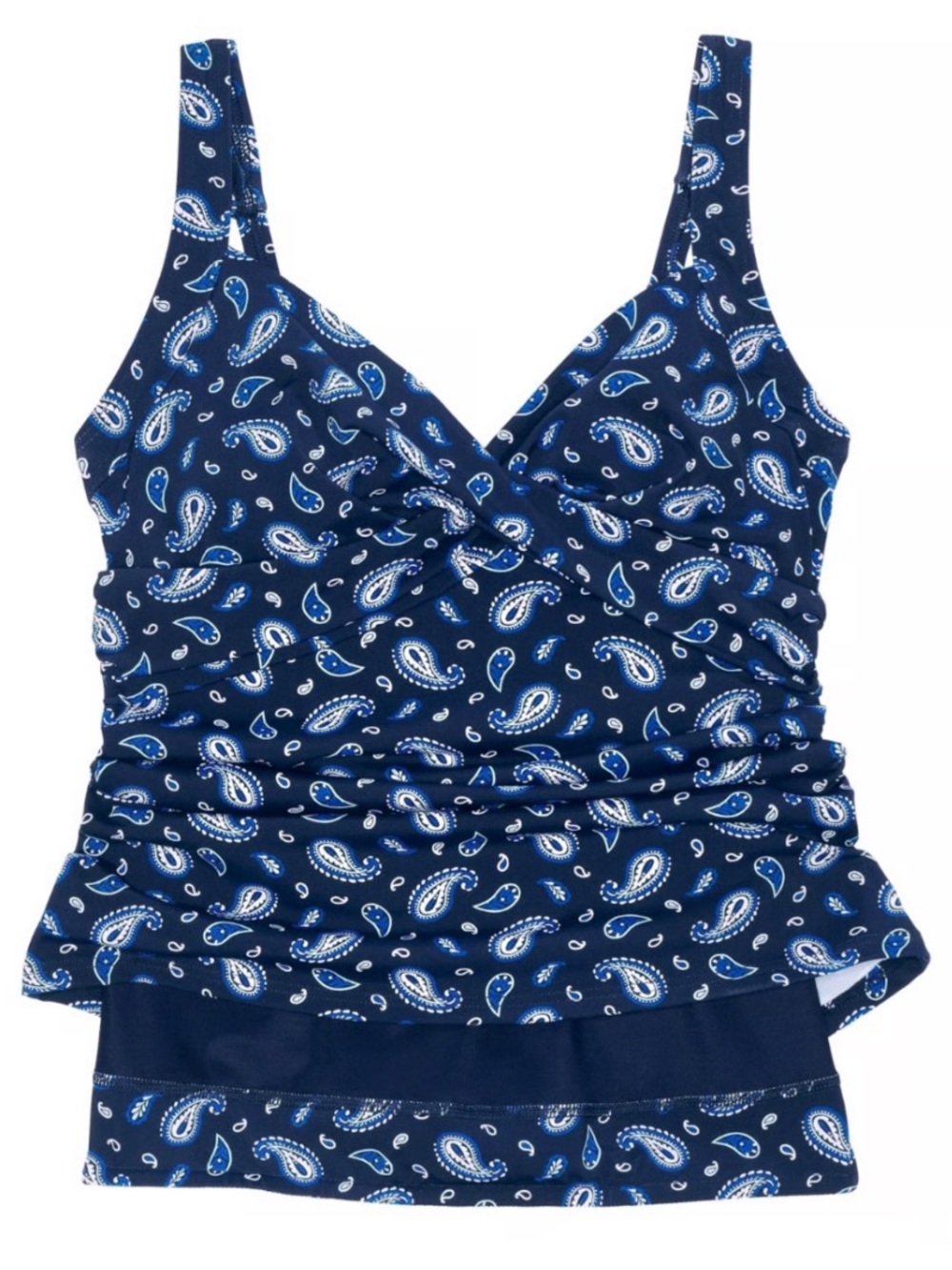 Lands’ End Blue Bandanna Paisley Crossover Tankini Swim 12 Tummy Control